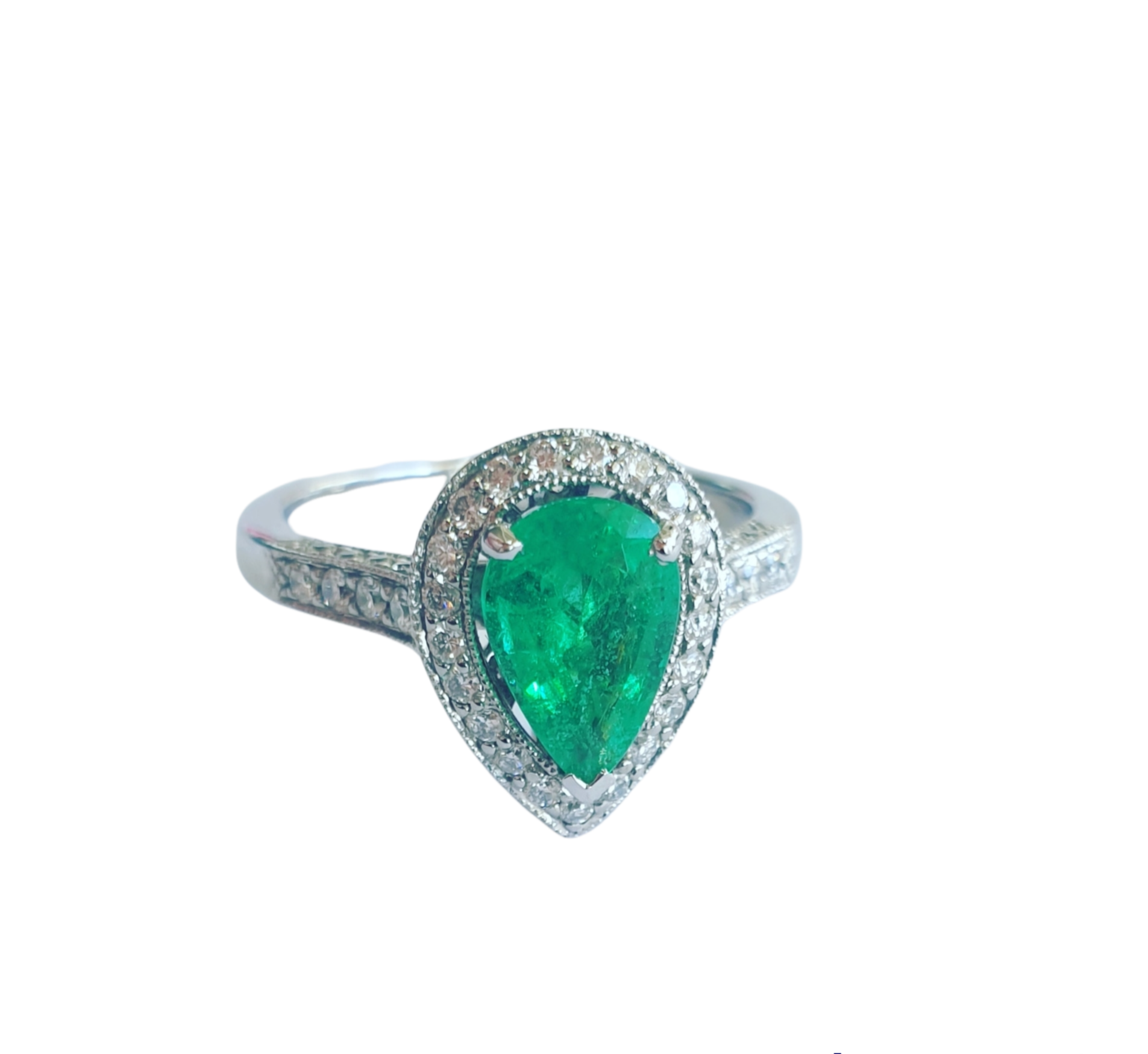 18ct White Gold Emerald and Diamond Ring - DM Jewellery Design