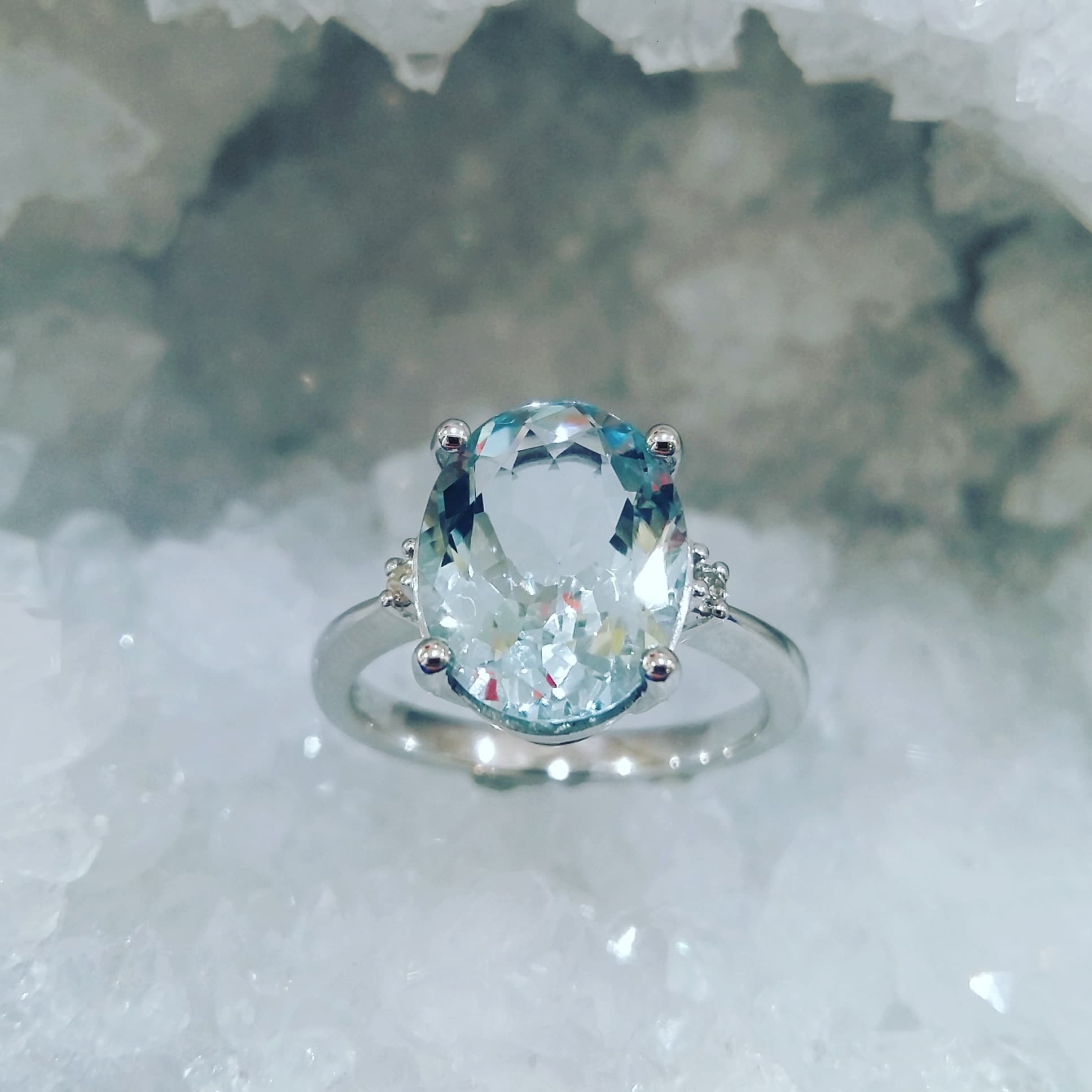Aquamarine & Diamond Ring 18ct white gold - D M Jewellery Design, New