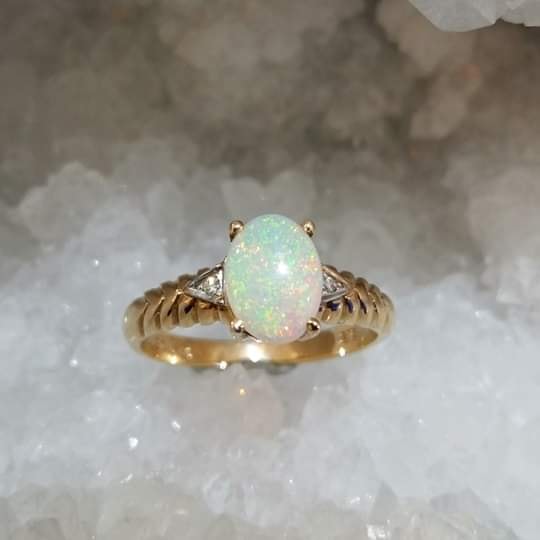 Opal & Diamond Ring 9ct Gold - DM Jewellery Design