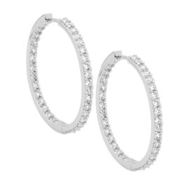 Sterling silver white cubic zirconia Inside Out 3cm Hoop Earrings