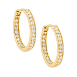 Sterling silver white cubic zirconia Single Row Inside Out 18mm Hoop Earrings w/ Gold Plating