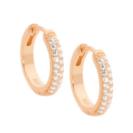 Sterling silver white cubic zirconia Pave 16mm Hoop Earrings w/ Rose Gold Plating