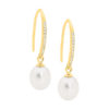 Sterling silver white cubic zirconia Drop Shp Hook Earrings w/ Freshwater Pearl & Gold Plating