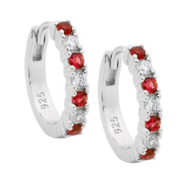 Sterling silver 14mm hoop earrings w/ white & red cubic zirconia