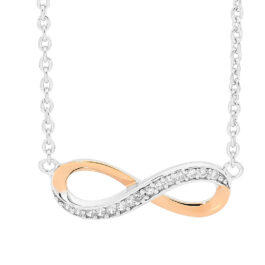 Sterling silver w/ white cubic zirconia Infinity Pendant w/ Attached Chain w/ Rose Gold Plating