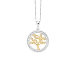 Sterling silver white cubic zirconia Sml 'Tree of Life' Pendant w/ cubic zirconia Surround, Gold Plating