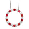 Sterling silver 16mm open circle pendant w/ white & red cubic zirconia